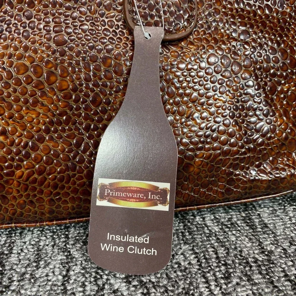 Primeware Insulated Wine Clutch Women OS Brown Faux Croc Textured Picnic Bag
